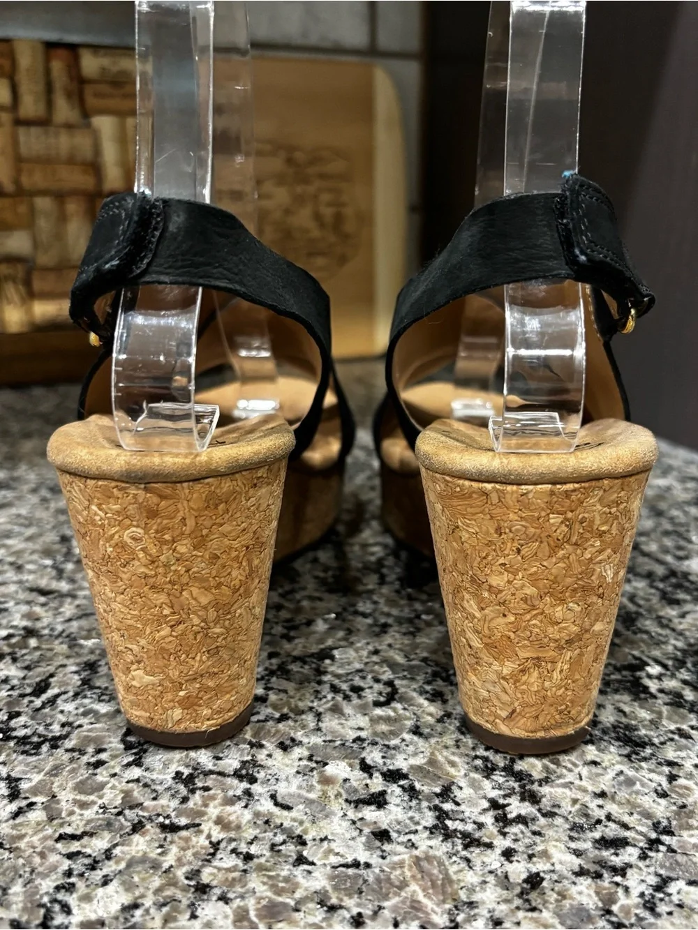 Clarks Collection Annadel Eirwyn Black Nubuck Platform Cork Wedge Heels Size 7